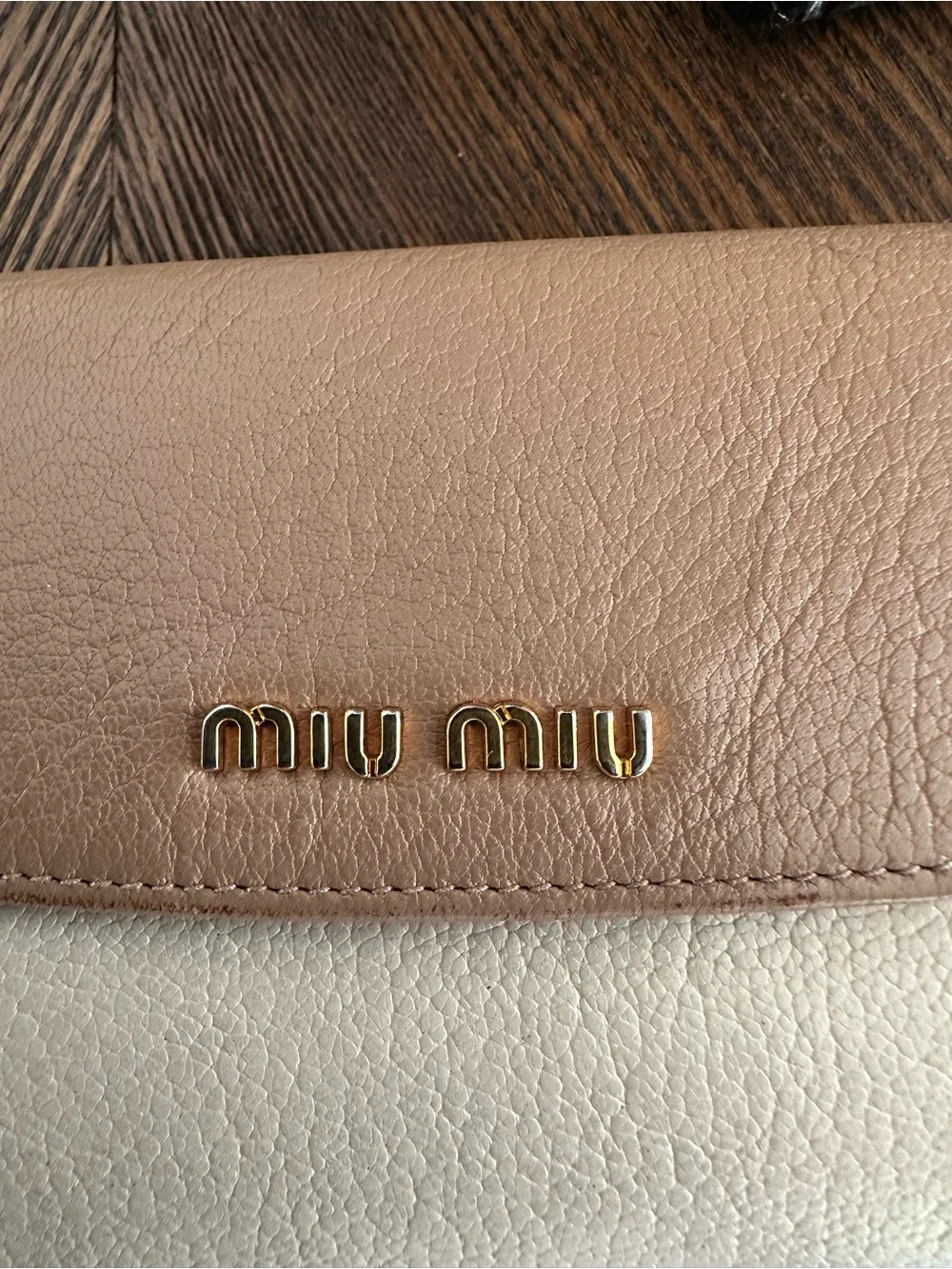 Miu Miu Two-Tone Beige and Cream Leather Flap Wallet